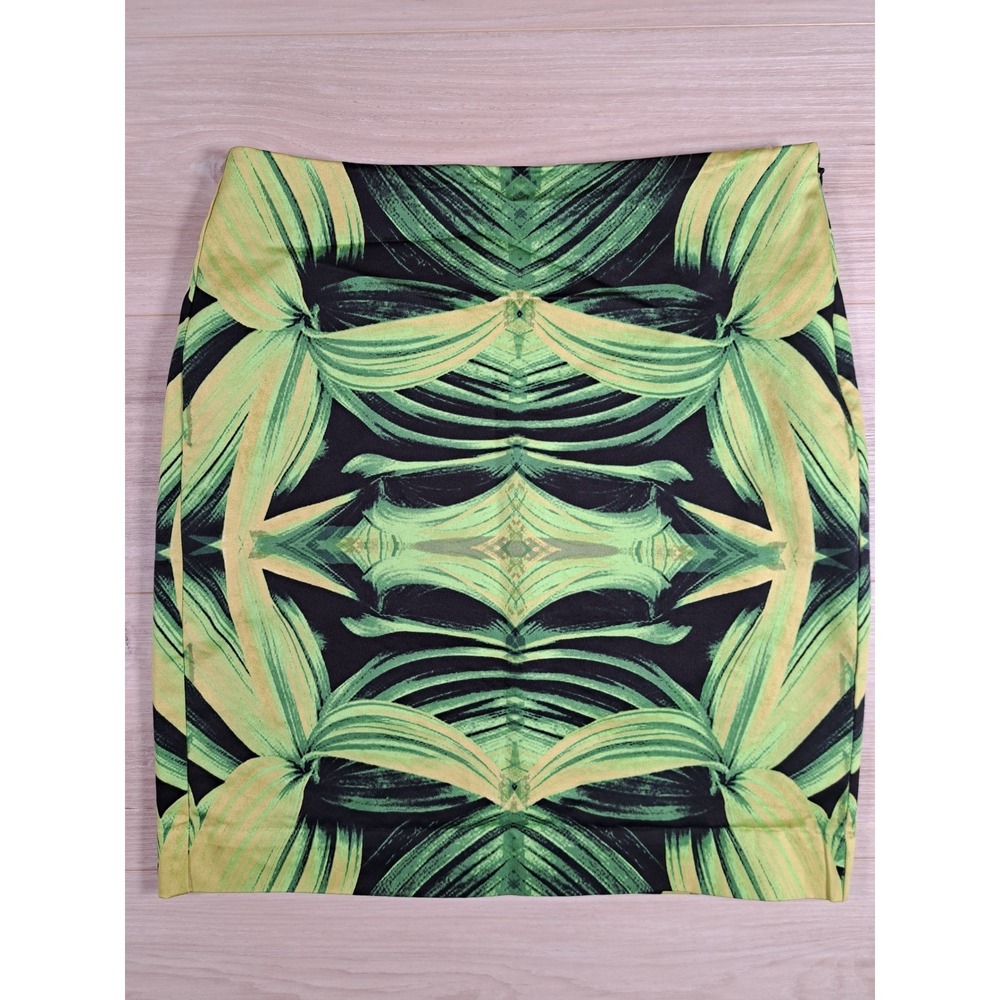 Worthington Petite Green Tropical Leaf Print‎ Pencil Skirt 4P Cotton Stretch